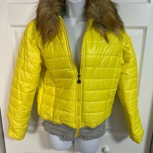 Yellow Military Hippie Jacket with Faux Fur Collar M/L